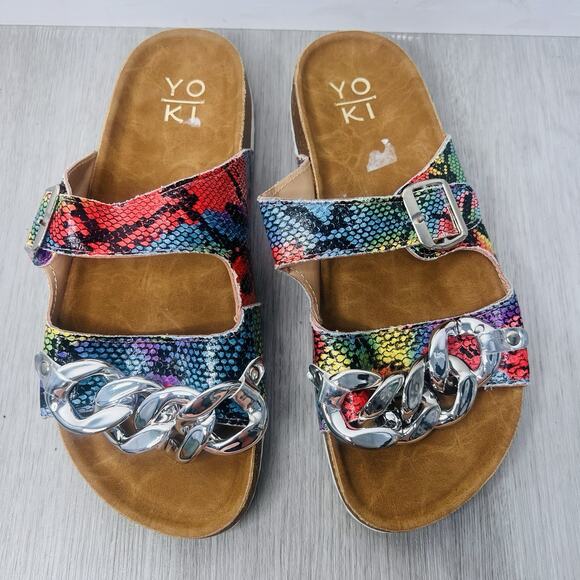 Women’s Shoes Yoki Multicolored Silver Braided Snakeskin Slide Sandals Size 7.5 - Picture 1 of 5